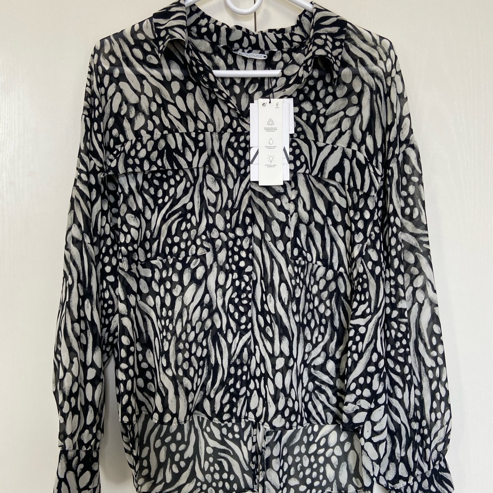 Zara Monochrome Animal Print Blouse